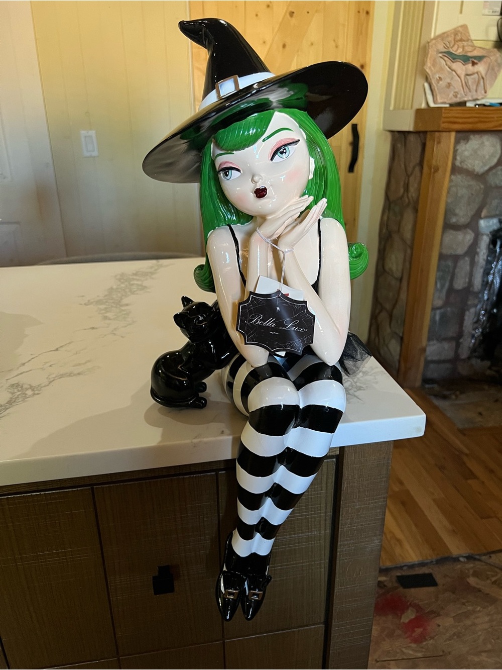 VIRAL 24’ Bella Luxx Halloween Witch Figurine W/Black Cat, Freestanding Decor!